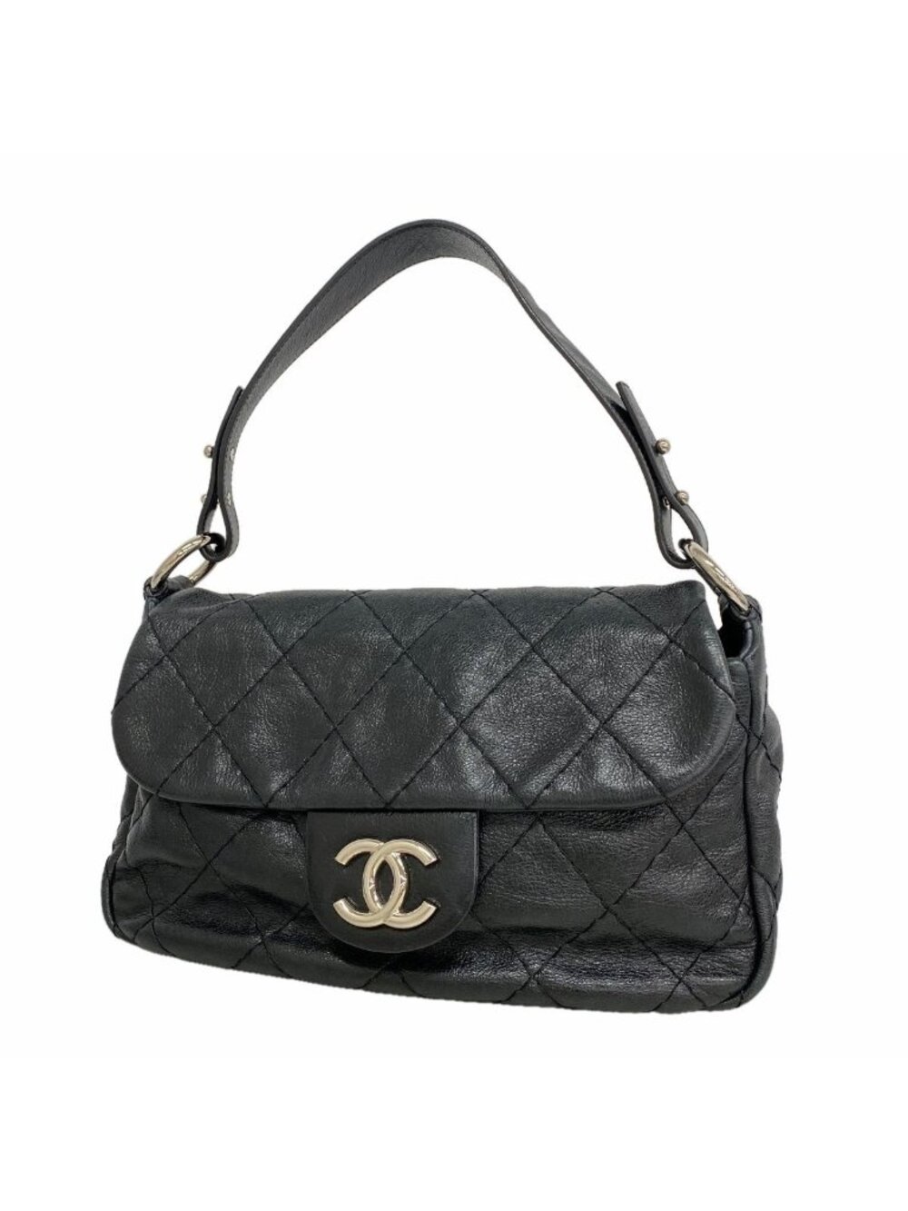 Chanel Shoulder Bag on the Road Leather Black Silver